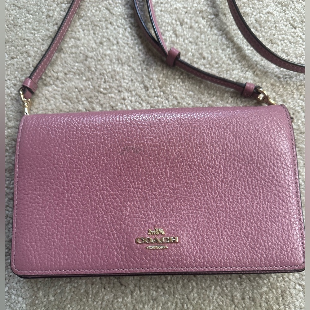 Coach Pink Leather Women's wallet with strap crossbody